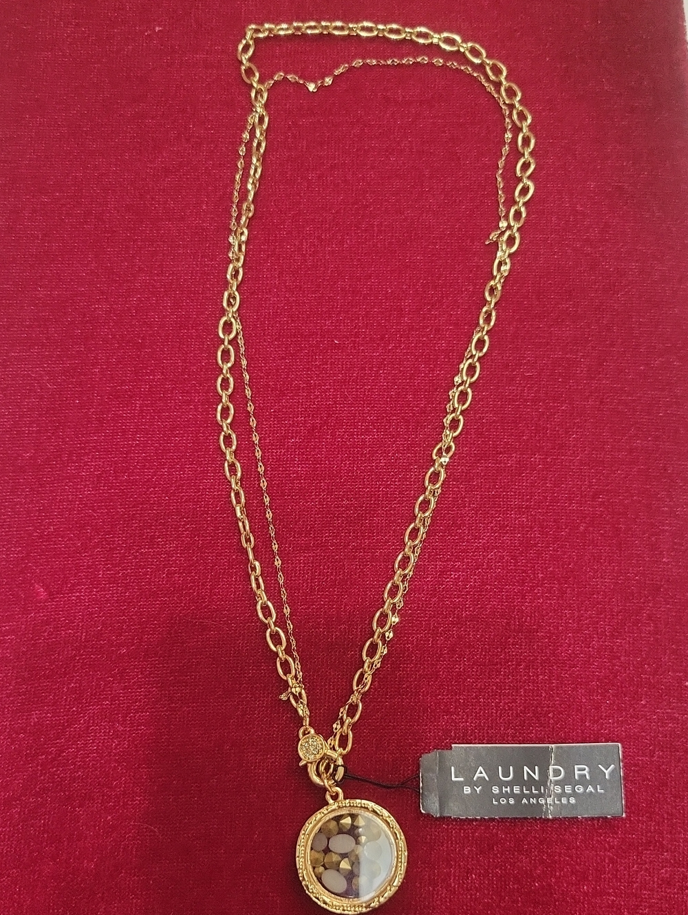 NWT Laundry By Shelli Segal Gold and Neutral Multi-Tone Pendant Necklace